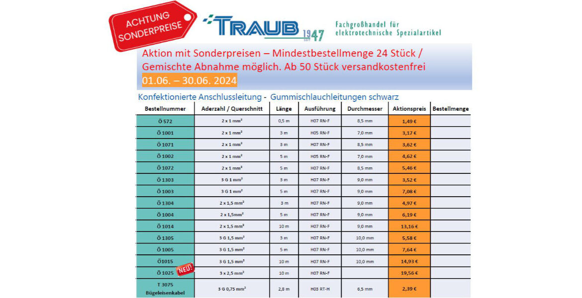 Kabelflyer mit Sonderpreisen vom 01.06 bis 30.06.2024