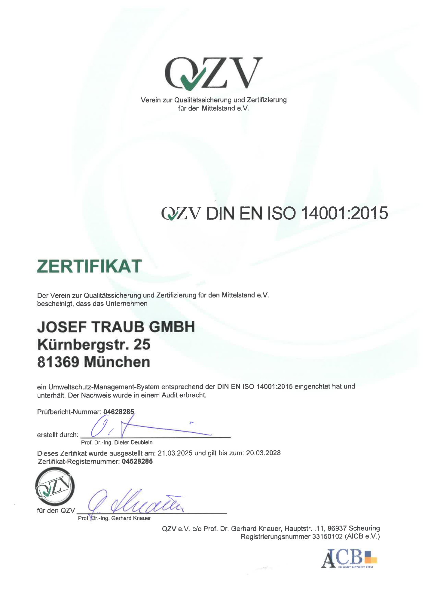 ISO 14001 Zertifikat in deutscher Sprache