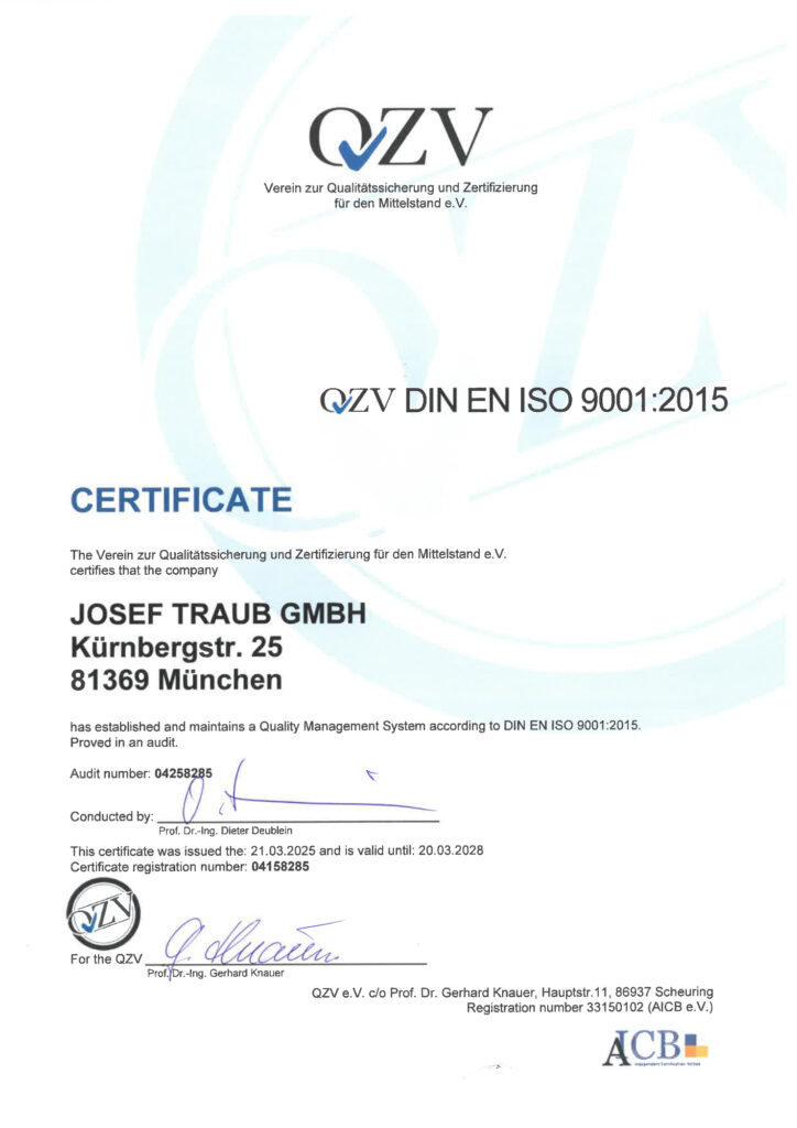 ISO 9001 Certificate in englischer Sprache