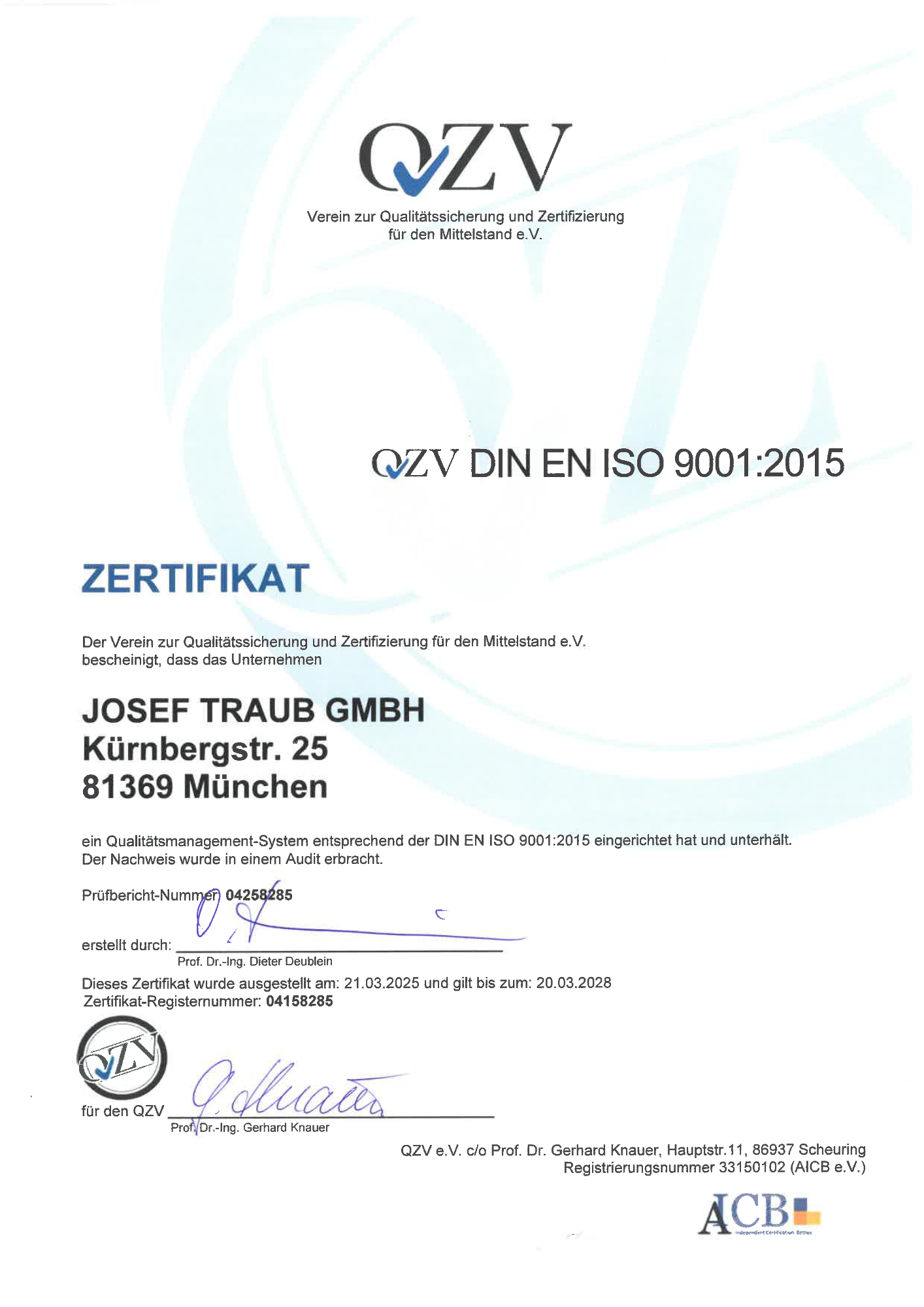 ISO 9001 Zertifakt in deutscher Sprache